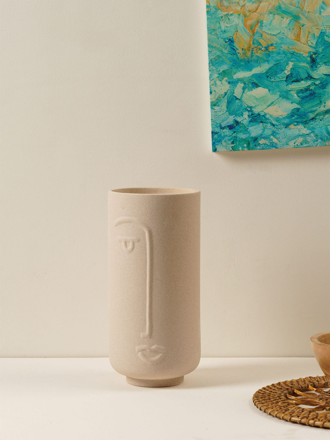 Jizo Japanese Face Vase Biege