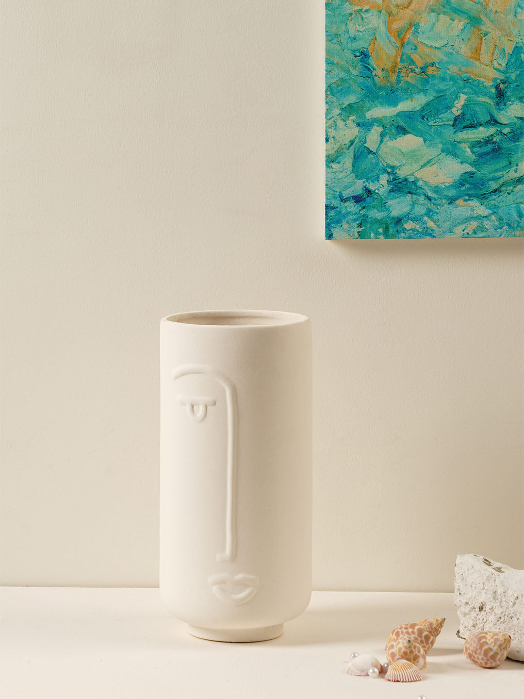 Jizo Japanese Face Vase White