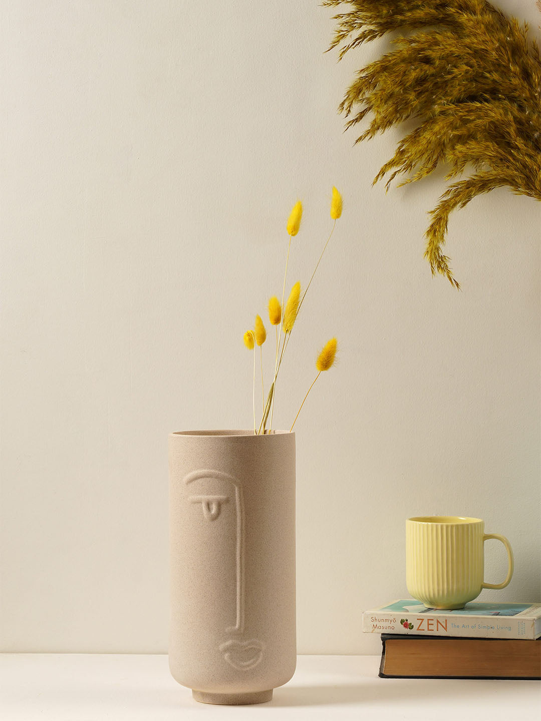 Jizo Japanese Face Vase Biege