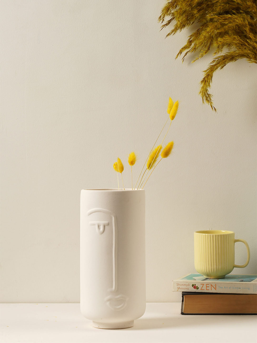 Jizo Japanese Face Vase White