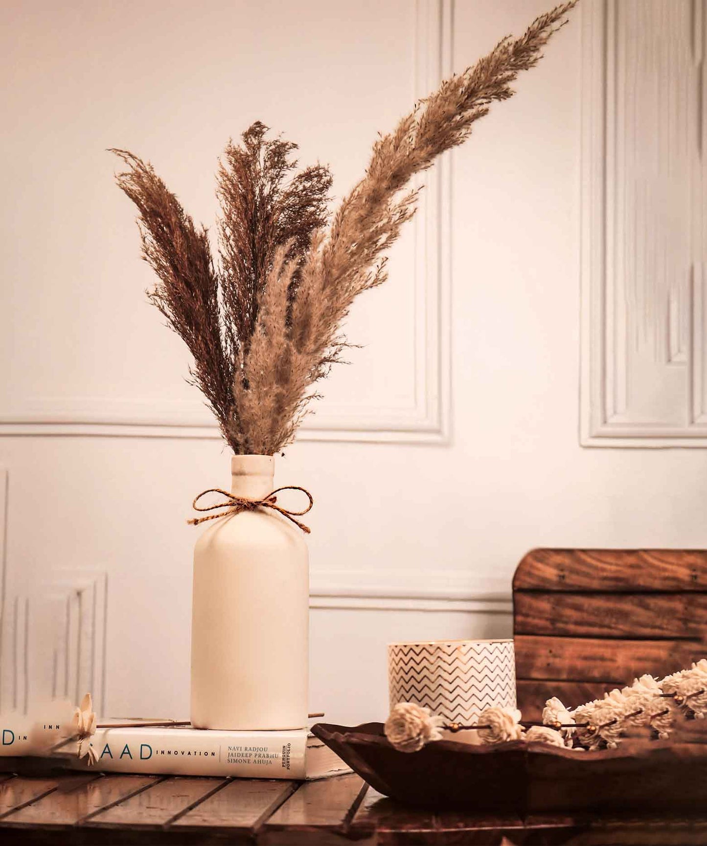 White and Brown Dried Pampas Pack of 10 Stems