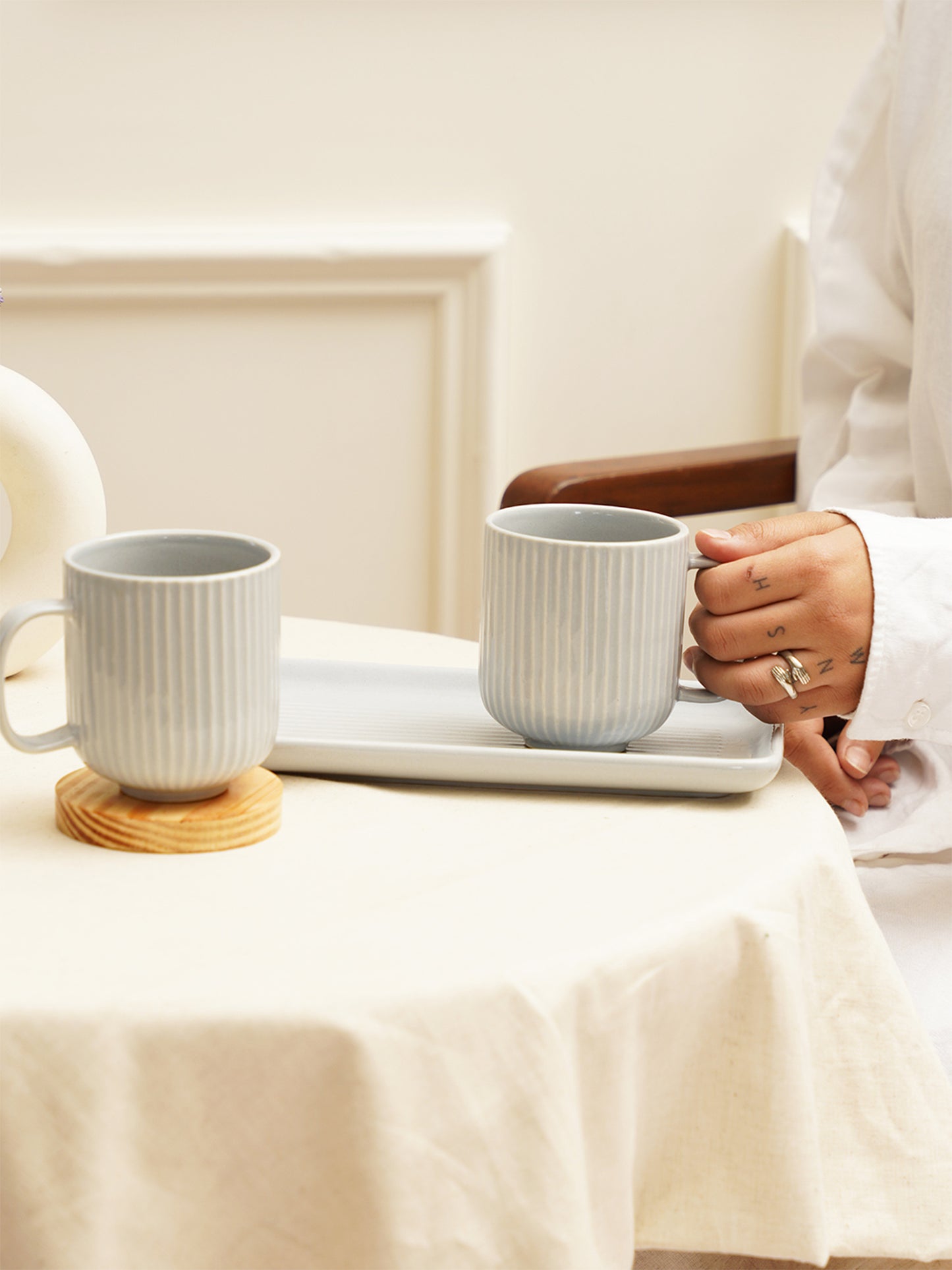 Stripped Mug Tray set