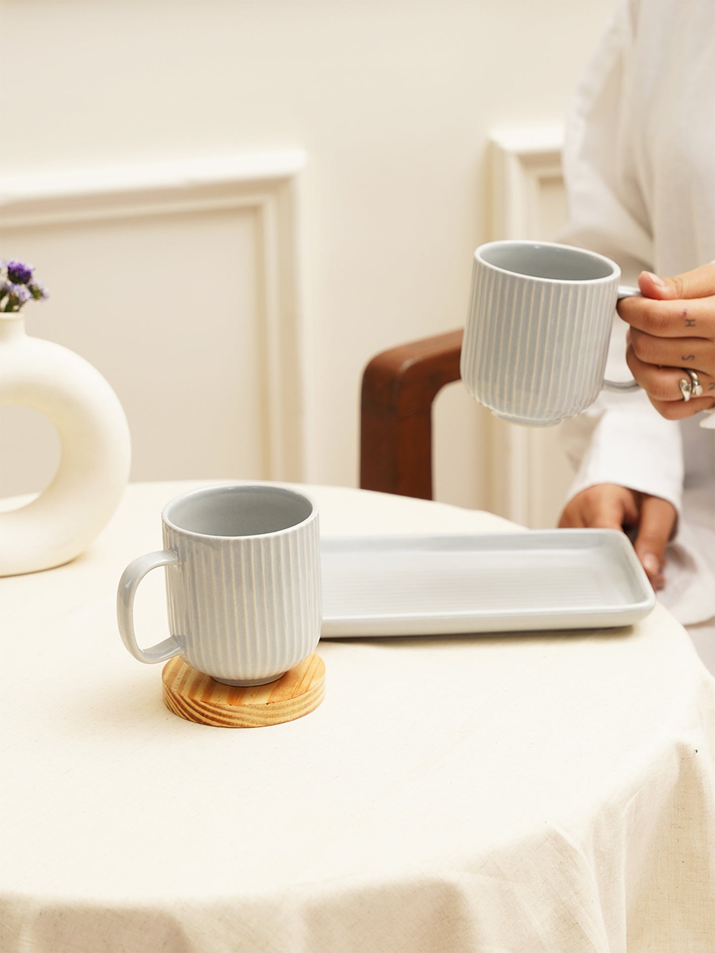 Stripped Mug Tray set