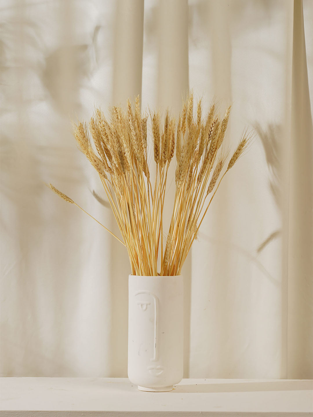 Jizo Japanese Face Vase And Dried Wheat Grass Stems Combo