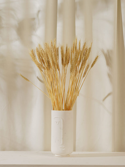 Jizo Japanese Face Vase And Dried Wheat Grass Stems Combo