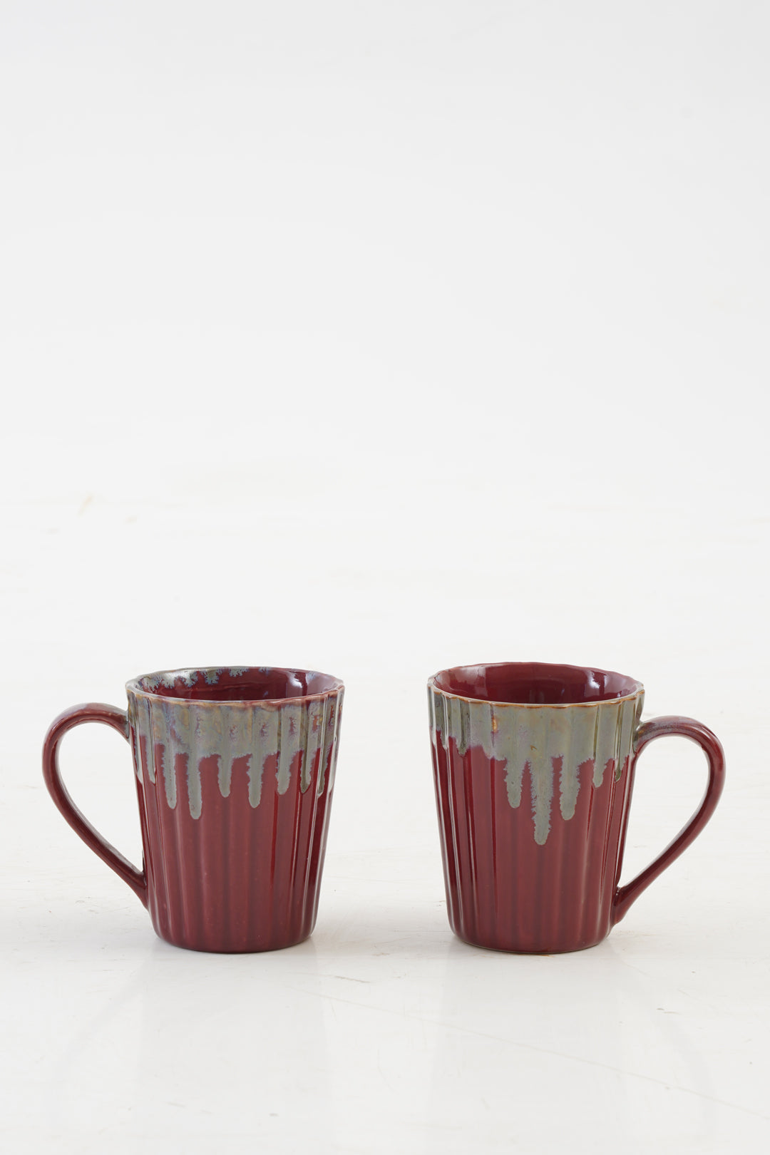 Fluted Maroon Coffee Mugs set of 2