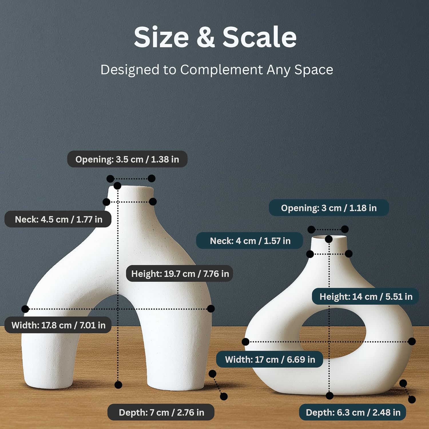 Abstract White Ceramic Donut Vase 5.4 & 7.7 Inch - Set of 2