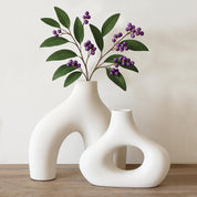 Abstract White Ceramic Donut Vase 5.4 & 7.7 Inch - Set of 2