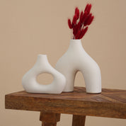 Abstract White Ceramic Donut Vase 5.4 & 7.7 Inch - Set of 2