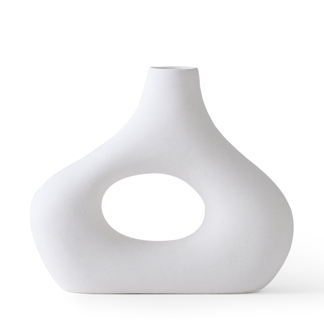 Abstract White Ceramic Donut Vase 5.4 & 7.7 Inch - Set of 2