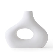 Abstract White Ceramic Donut Vase 5.4 & 7.7 Inch - Set of 2