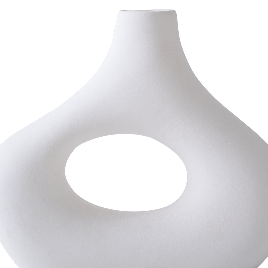 Abstract White Ceramic Donut Vase 5.4 & 7.7 Inch - Set of 2