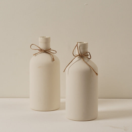 Japenese Bottle Vase White Set of 2