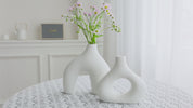 Abstract White Ceramic Donut Vase 5.4 & 7.7 Inch - Set of 2