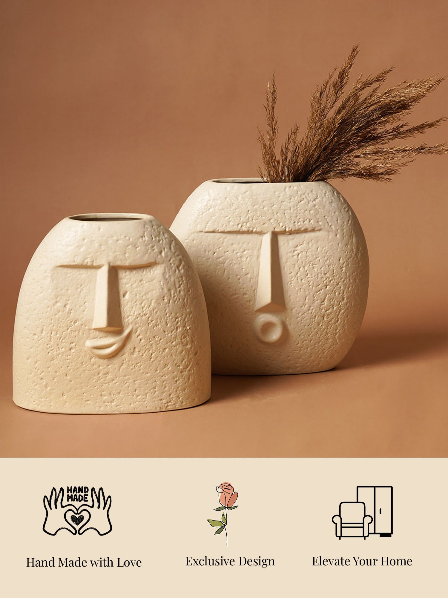 Cheerup Blowing Kiss Face Vase Set - Cream
